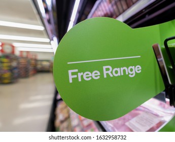 Free Range Food Sign In A Supermarket Aisle In Wellington New Zealand