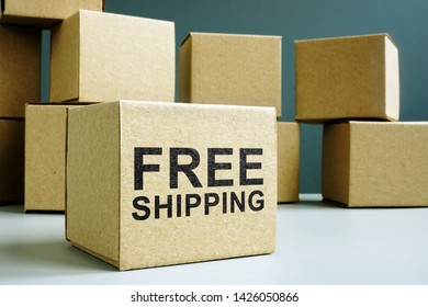 Free Shipping Sign On A Cardboard Box Side.