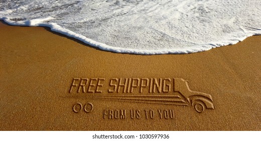 Free Shipping Text and Truck in the Beach Photo Image