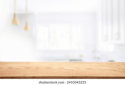 Free space countertop background on blurred kitchen window interior