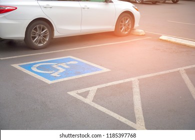 Free Space Handicapped Parking Spot In Motel Or Apartment, Transportation Infrastructure Road Markings.