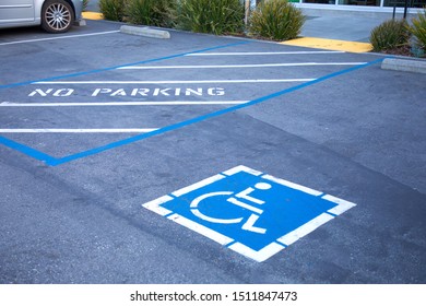 Free Space Handicapped Parking Spot In Motel Or Apartment, Transportation Infrastructure Road Markings.