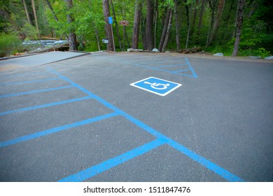 Free Space Handicapped Parking Spot In Motel Or Apartment, Transportation Infrastructure Road Markings.