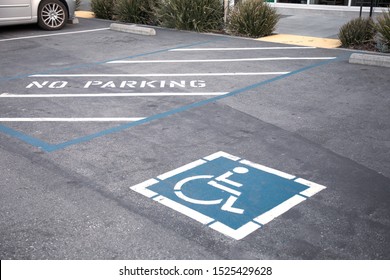 Free Space Handicapped Parking Spot In Motel Or Apartment, Transportation Infrastructure Road Markings.