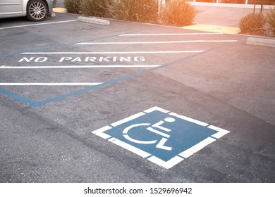 Free Space Handicapped Parking Spot In Motel Or Apartment, Transportation Infrastructure Road Markings.