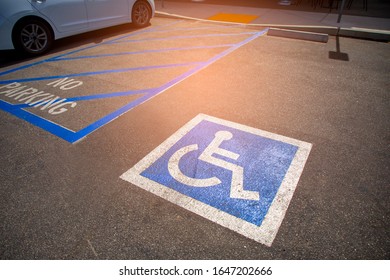 Free Space Handicapped Parking Spot In Motel Or Apartment, Transportation Infrastructure Road Markings.