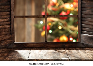 Free Space On Window Sill And Xmas Tree 