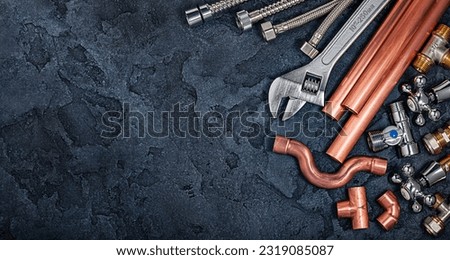 Free Space Plumbers Acessories On Stone Black Background