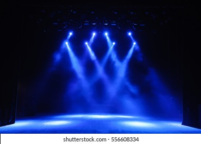 Free stage with lights, lighting devices. - Shutterstock ID 556608334