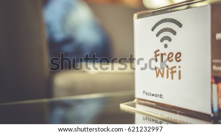 Free Wifi Signal Sign On Coffee Table.