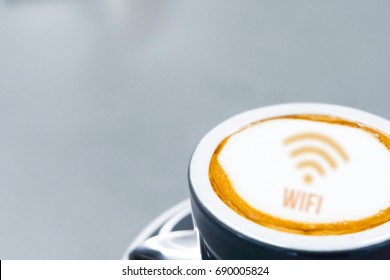 Free Wifi Symbols On A Cup Of Coffee,free Wifi In Coffee Shop