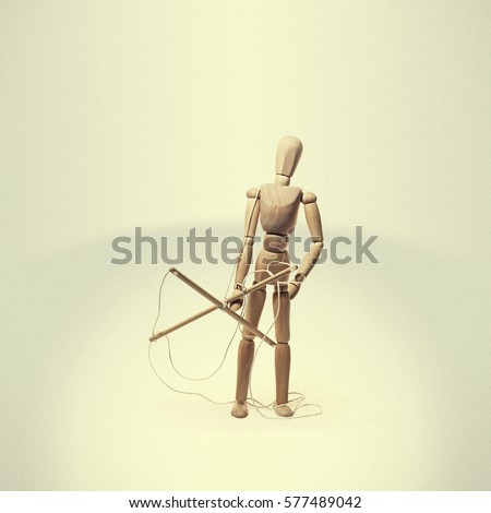 Freed from captivity puppet with rope in his hands on a light background. Concept on theme of freedom.