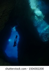 Freediver Apnea Boy Man In Cave Free Diving Underwater Scenery