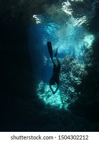 Freediver Apnea Boy Man In Cave Free Diving Underwater Scenery