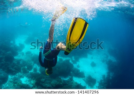 Similar – Foto Bild Glücklicher Mann, der Tauchkleidung und -ausrüstung trägt und lächelt, während er am Strand aus dem Wasser steigt.