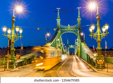 Freedom Bridge in Budapest at night, Hungary