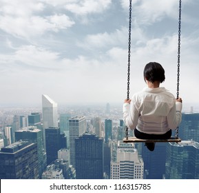 Freedom Business Woman On A Swing