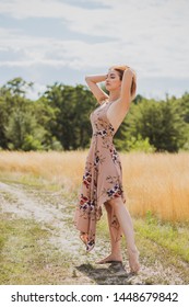 Freedom concept, elegant woman in long beige romantic dress at the field - Shutterstock ID 1448679842