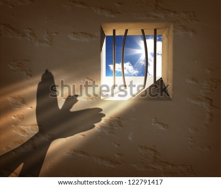 Freedom concept. Escaping from the prison