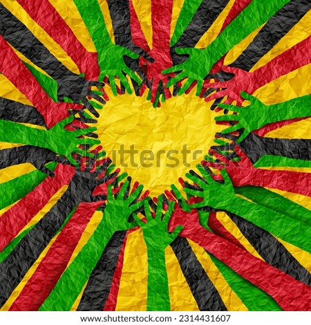 Freedom Day Love and Juneteenth or June 19 as a holiday or June Teenth as hands in a heart shape commemorating the end of slavery as a Social justice or Emancipation and equal rights celebration.