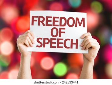 Freedom Of Speech Card With Colorful Background With Defocused Lights