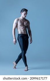 Freedom. Young And Graceful Man, Male Ballet Dancer Isolated On Old Navy Studio Background. Art, Motion, Action, Flexibility, Inspiration Concept. Flexible Artist In Stage Costume. Beauty Of Male Body