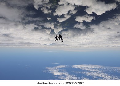 Freefly skydiving. The world is different when skydivers fall head down.