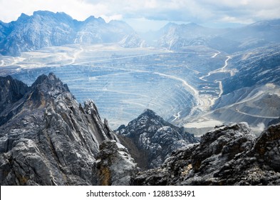 Freeport mine from the peak of Carstensz Pyramid, Papua Indonesia