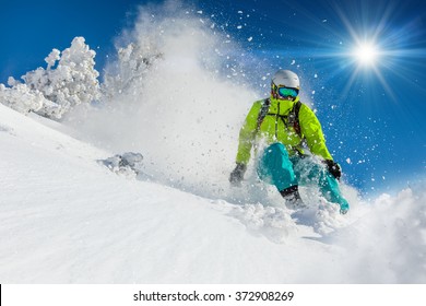Freeride In Fresh Powder Snow. Skiing.