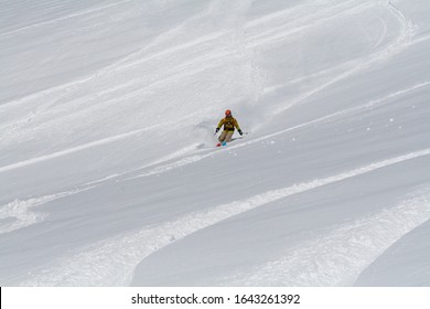 Freerider on the slopes of the Rosa Khutor ski resort, Sochi, Russia.
