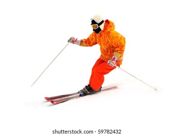 Free-rider skiing on the mountain isolated on white