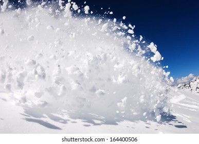 Freerider Snowboarder Moving Down In Snow Powder 