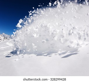 Freerider Snowboarder Moving Down In Snow Powder 