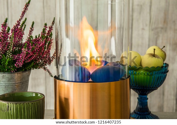 Freestanding Portable Glass Copper Metal Fireplace Miscellaneous