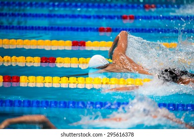 Freestyle Men Swimming Race In Swimming Pool