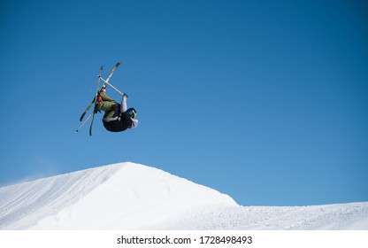 Freestyle Skier Backflip Skiing Snow