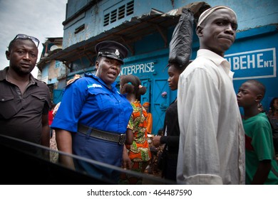 Freetown, Sierra Leone - June 1, 2013: Police Woman In The City