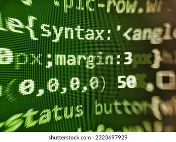 Freeware open source project. Soft listing view. Software background technology. HTML markup language closeup. Software source code. PC software creation business