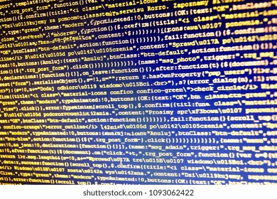 Freeware open source project. Writing programming code on laptop
