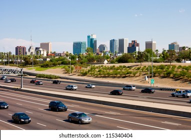 Freeway And Downtown Phoenix, Arizona