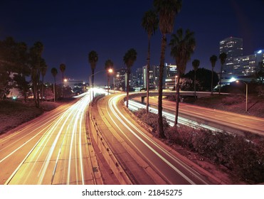 Freeway Exit In Los Angeles At Night