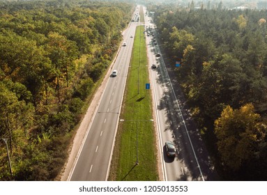 Freeway in the forest top view. 