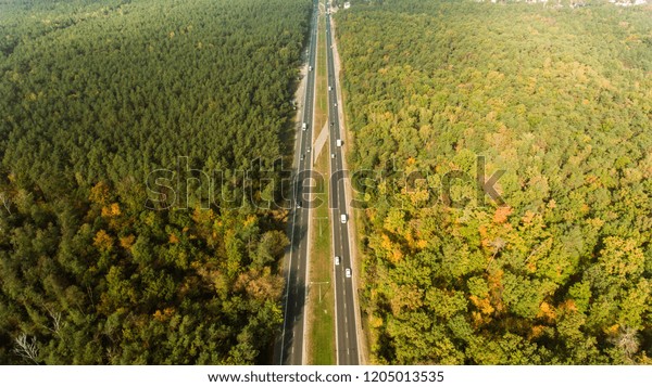 Freeway in the forest top view.\
