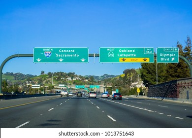 Freeway Interchange Sign In East San Francisco Bay, California