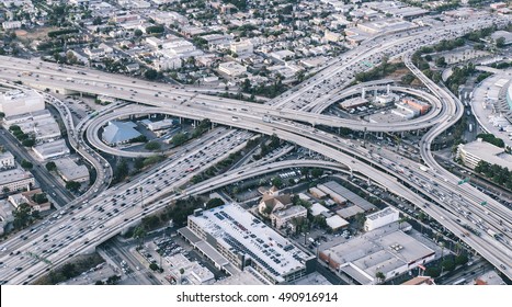 Freeway Junction Aerial View In Los Angeles, California