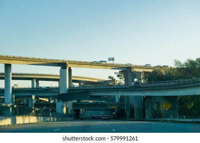 Freeway Multilevel Junction At Sunset, California