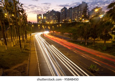 Freeway At Sunset, In Lima,  Peru