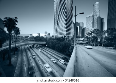 Freeway Traffic In Downtown Los Angeles