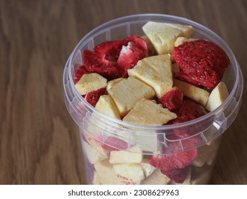 Freeze dried fruits and berries. Closeup of dehydrated product. Natural candies and sweets - Powered by Shutterstock