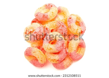 Freeze Dried Peach Rings on a White Background